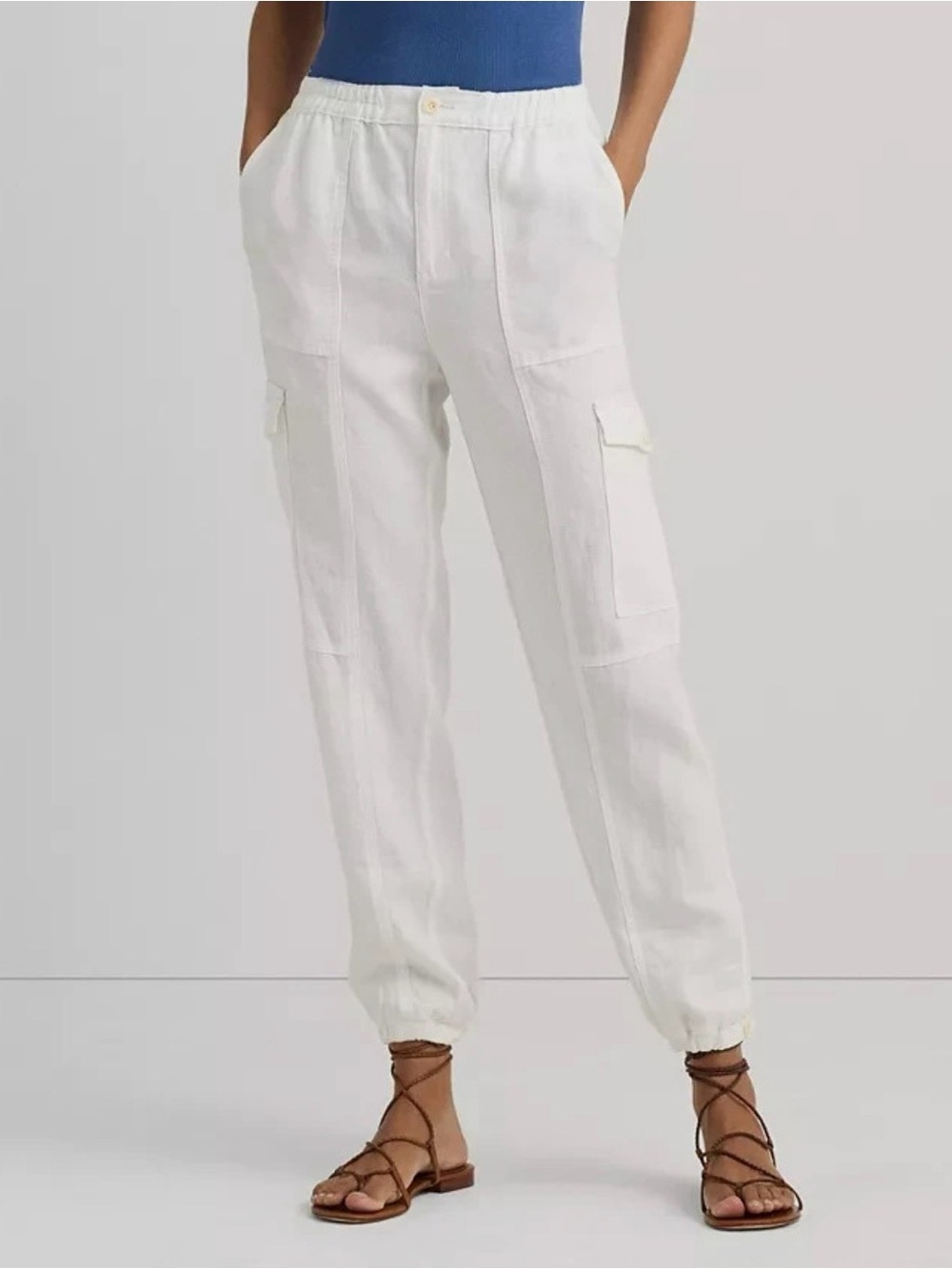 NWT Lauren Ralph Lauren White Linen Cargo Pants Size 12